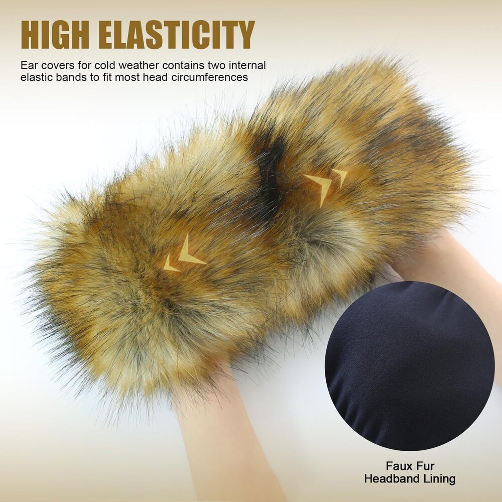 2155 Faux Fur Headband For Women Elastic Fuzzy Thick Earmuffs Winter - Picture 3 of 6